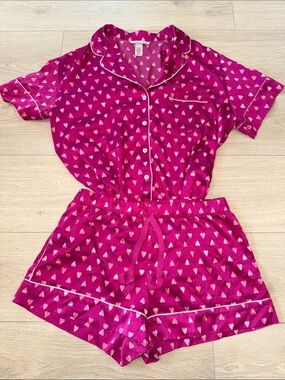 Victoria's Secret Hot Pink Heart-Print Short Pajama Set